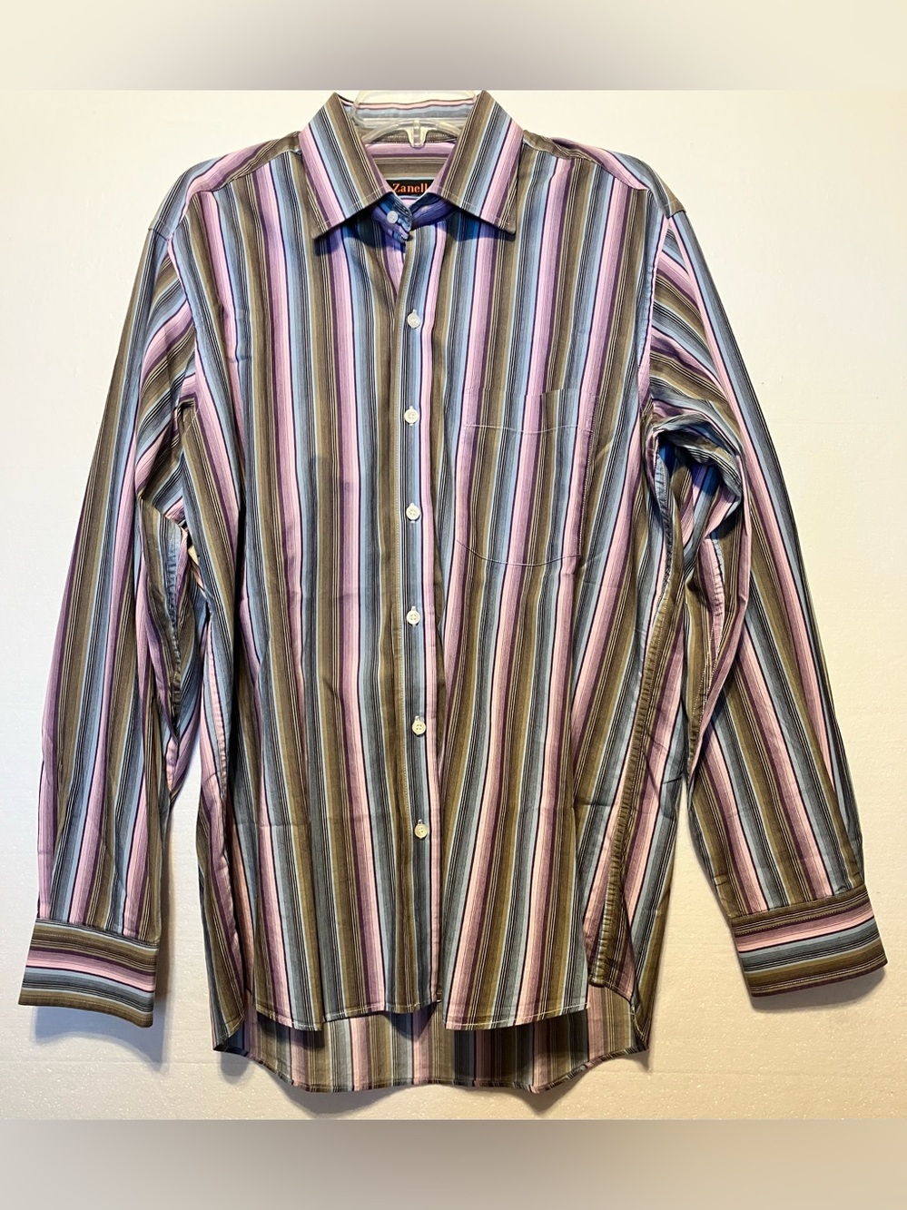 Zanella Men's Multicolor Vertical Stripe Dress Shirt - made In Italy